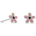 thumbnail image 1 of Precious Stars Sterling Silver Pink and Black Enamel Flower Earrings, 1 of 2
