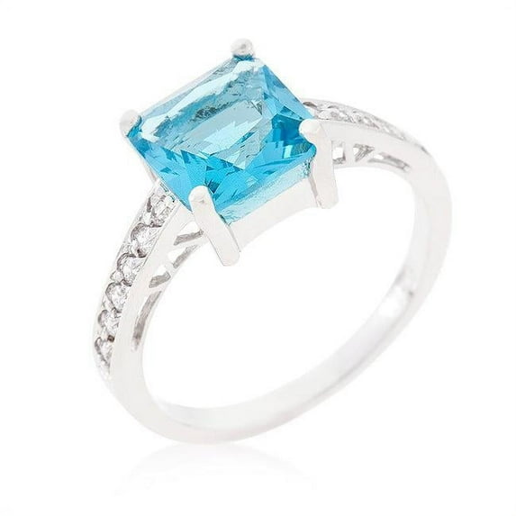 Precious Stars Sterling Silver Princess-cut Aqua Cubic Zirconia Engagement Ring