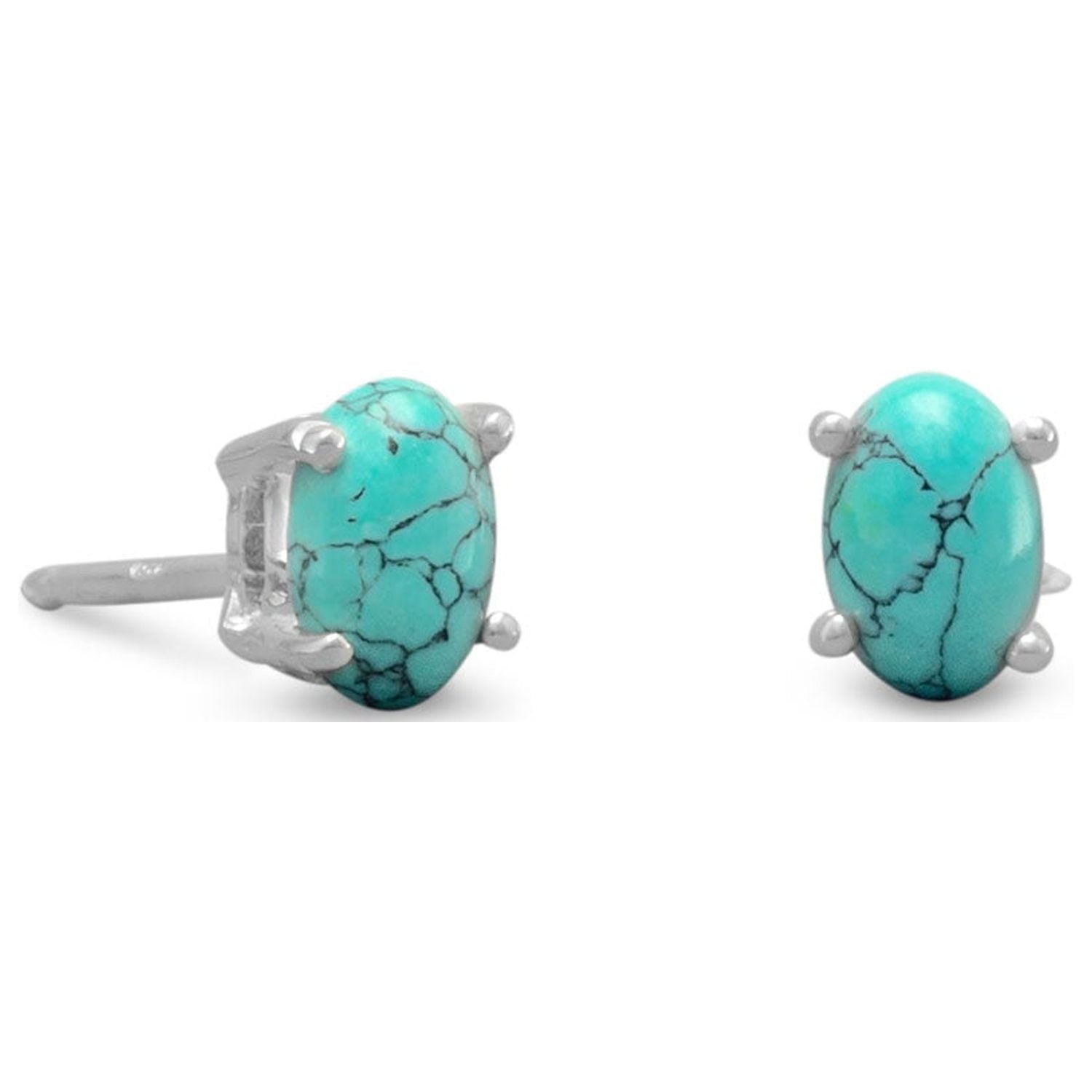 Sterling Silver 4x6mm Reconstituted Turquoise Oval Stud Earrings – Genuine 925 Silver, Friction Back Closure