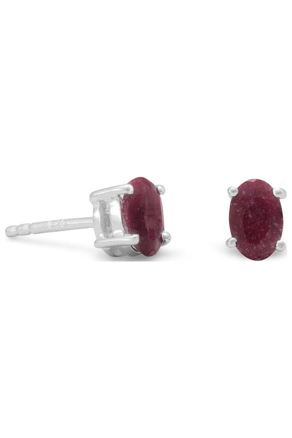 Sterling Silver Red Dyed Corundum Stud Earrings