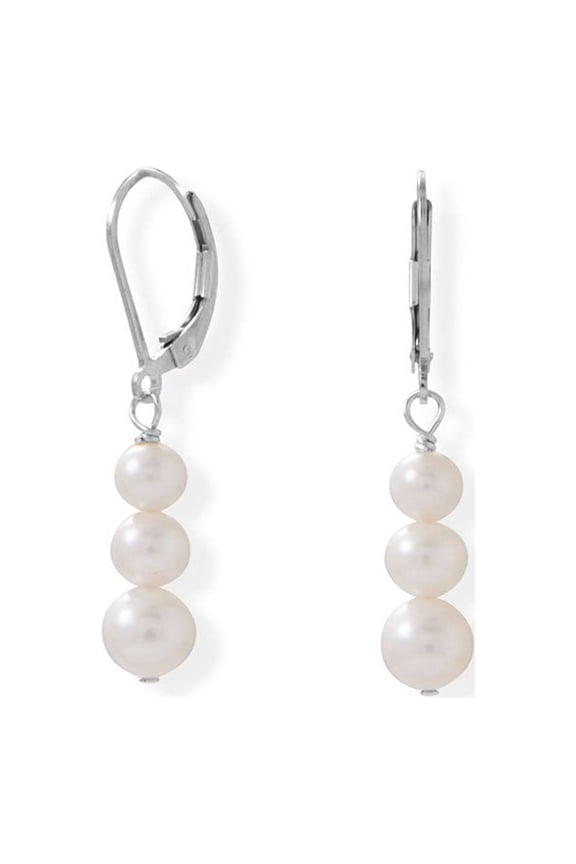 Sterling Silver Stacked Cultured Freshwater Pearl Lever Earrings