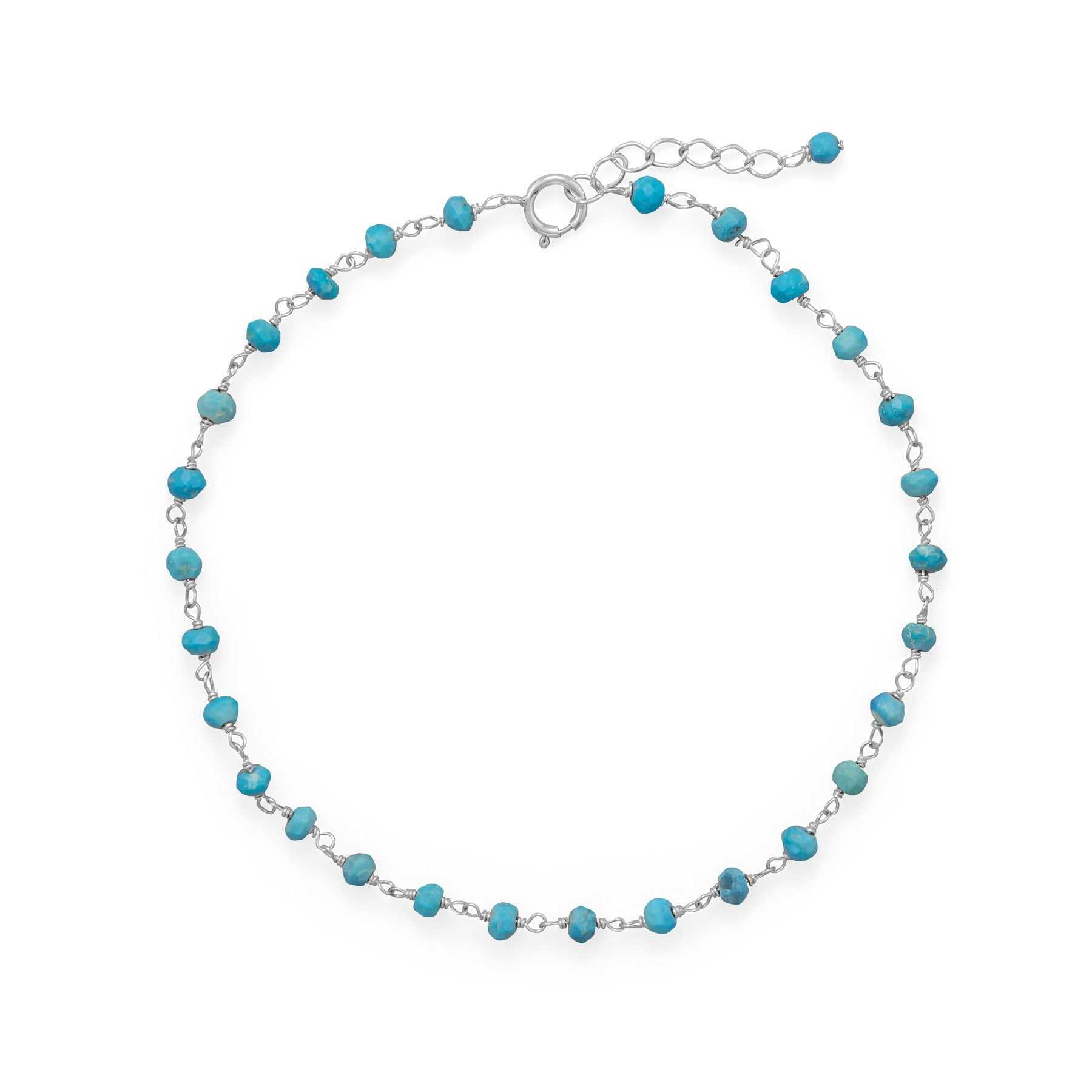 Precious Stars Sterling Silver Turquoise Anklet- 10.5 Inches Long