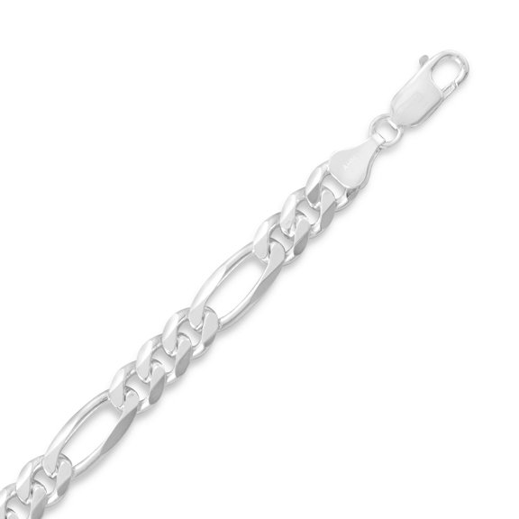 Precious Stars Sterling Silver Unisex 6.8 mm Figaro Chain Bracelet
