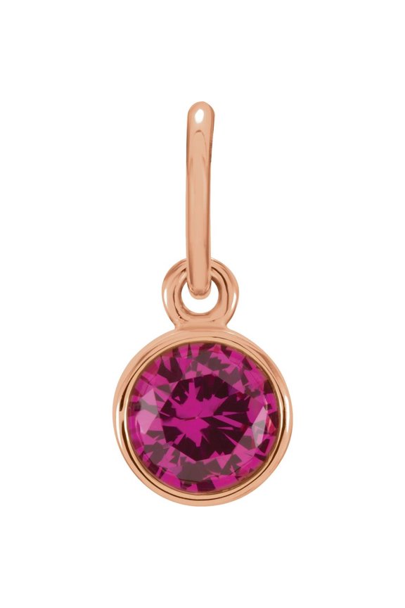 Unisex 14K Rose Gold 4mm Round Imitation Ruby Birthstone Charm