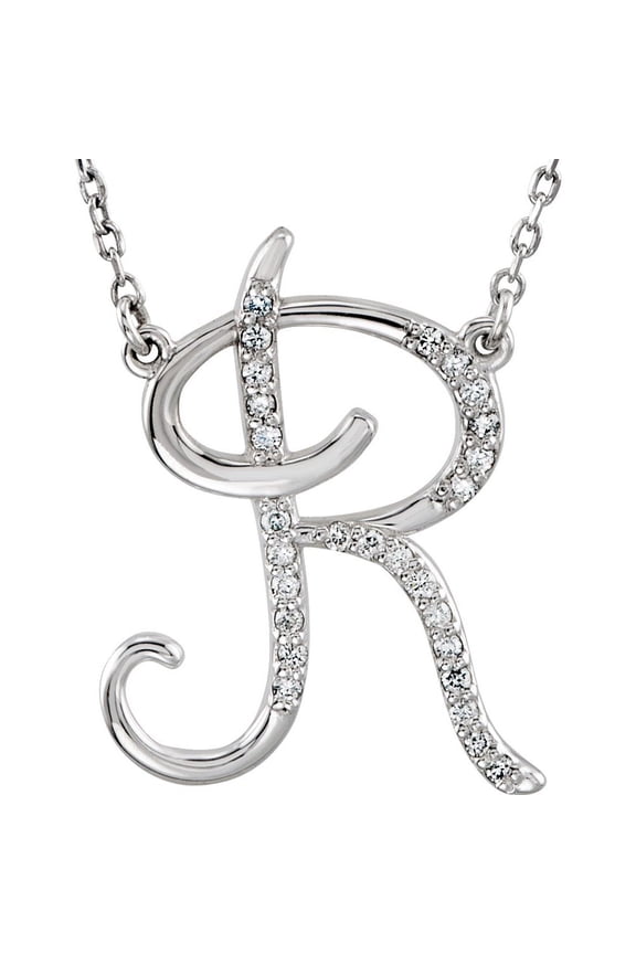 Unisex 14K White Gold 1/10 CTW White Natural Diamond Initial Necklace Initial R Pendant Necklace