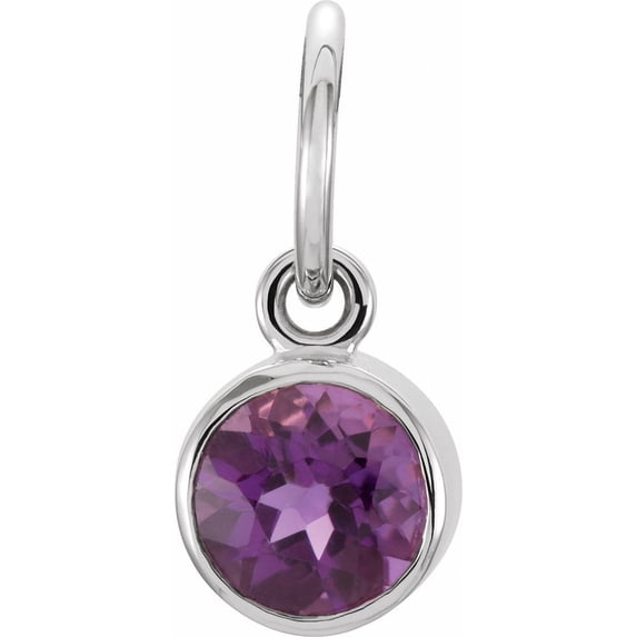 Precious Stars Unisex 14K White Gold 4mm Round Imitation Amethyst Birthstone Charm