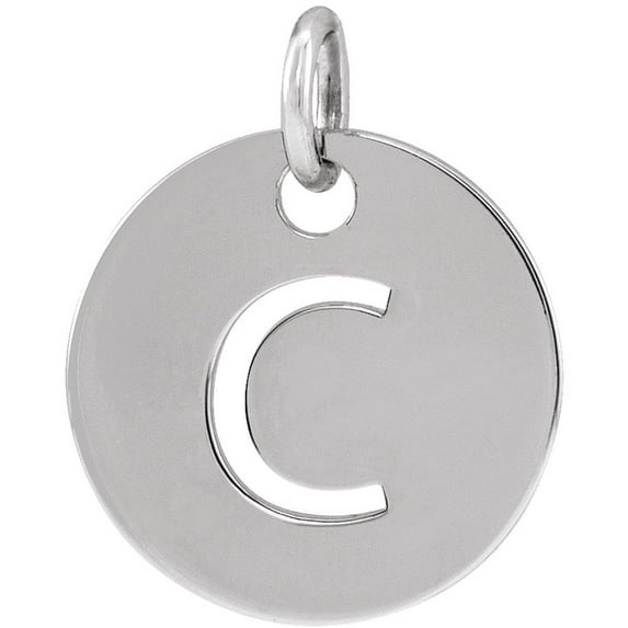 Precious Stars Unisex 14K White Gold Initial C Disc Pendant
