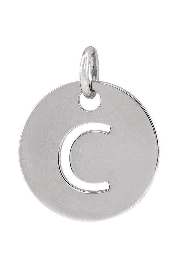Unisex 14K White Gold Initial C Disc Pendant