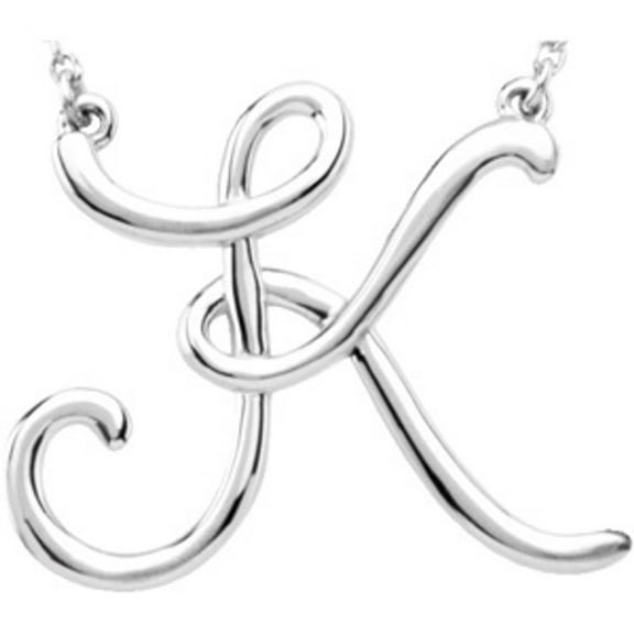 Precious Stars Unisex 14K White Gold Script Font K Initial Necklace