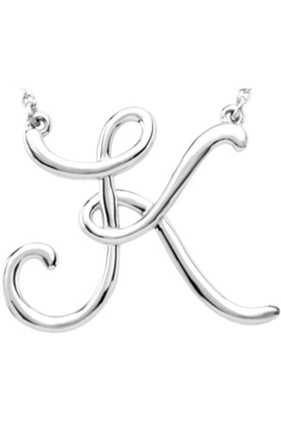 Unisex 14K White Gold Script Font K Initial Necklace