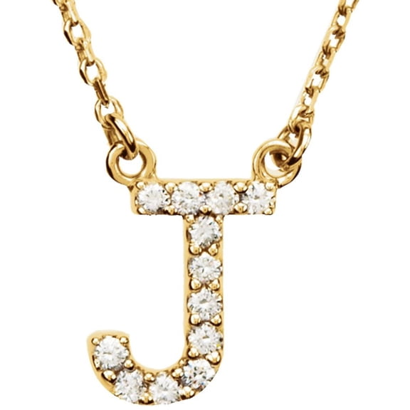 Precious Stars Unisex 14K Yellow Gold 1/10 CTW White Natural Diamond Initial J Pendant Necklace