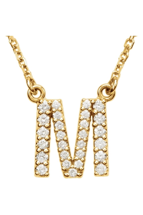 Unisex 14K Yellow Gold 1/6 CTW White Natural Diamond Initial M Pendant Necklace