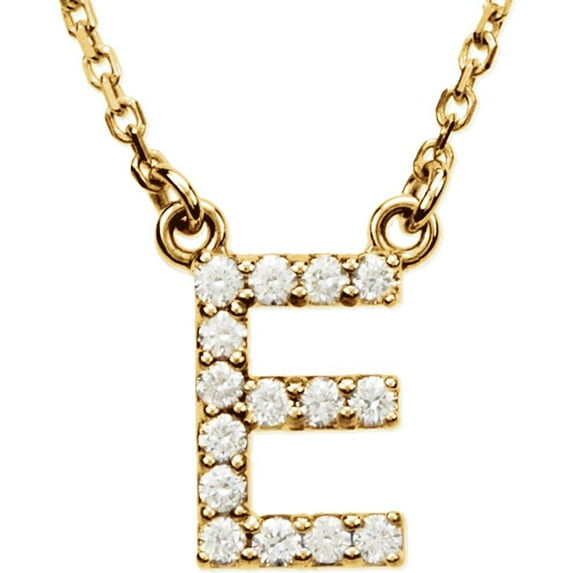 Precious Stars Unisex 14K Yellow Gold 1/8 CTW White Natural Diamond Initial E Pendant Necklace