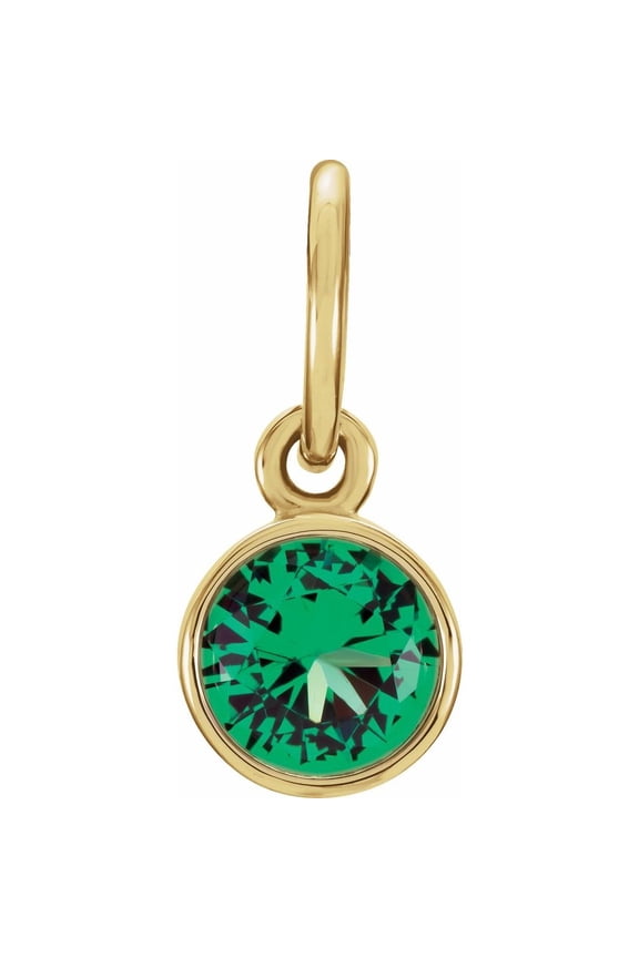 Unisex 14K Yellow Gold 4mm Round Imitation Emerald Birthstone Charm