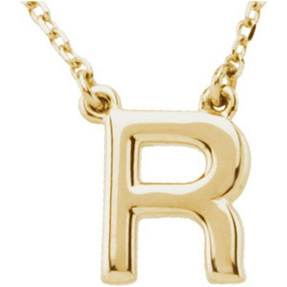 Precious Stars Unisex 14K Yellow Gold Block Font R Initial Necklace