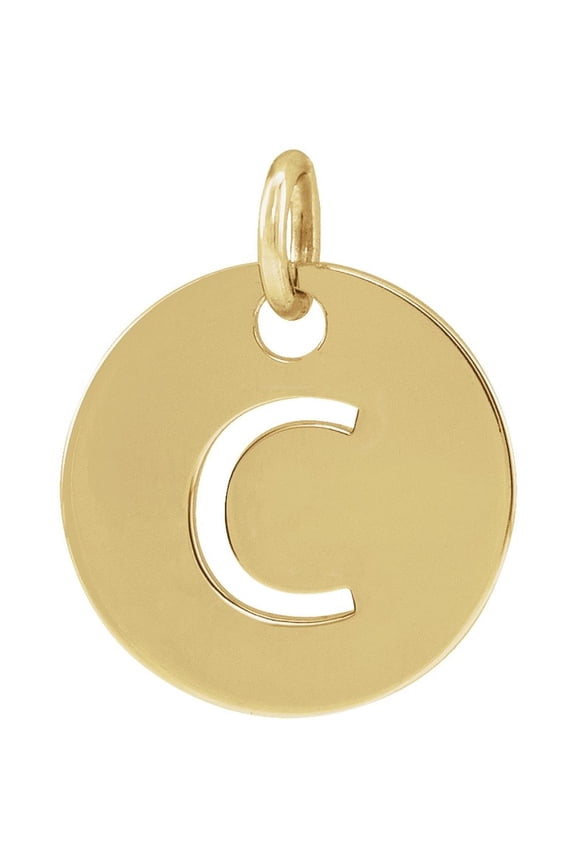 Unisex 14K Yellow Gold Initial C Disc Pendant