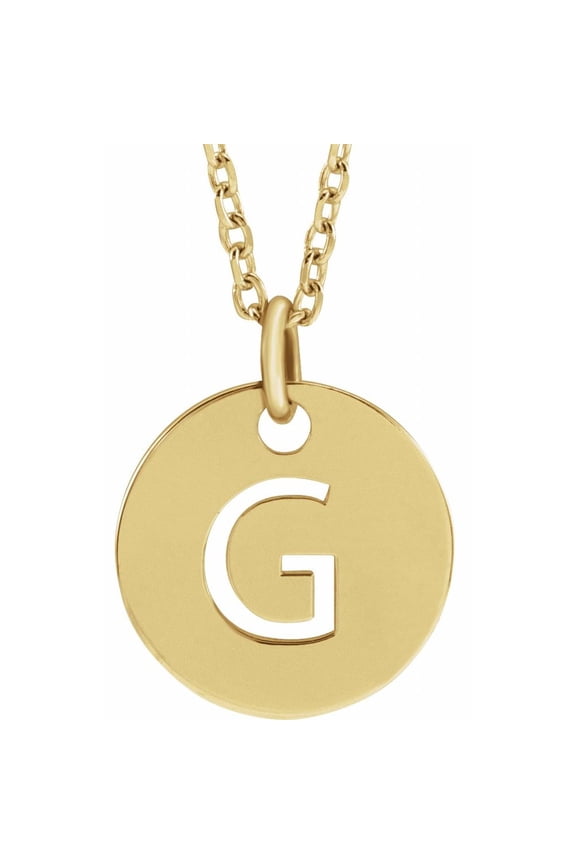 Unisex 14K Yellow Gold Initial G Dangle Disc Necklace
