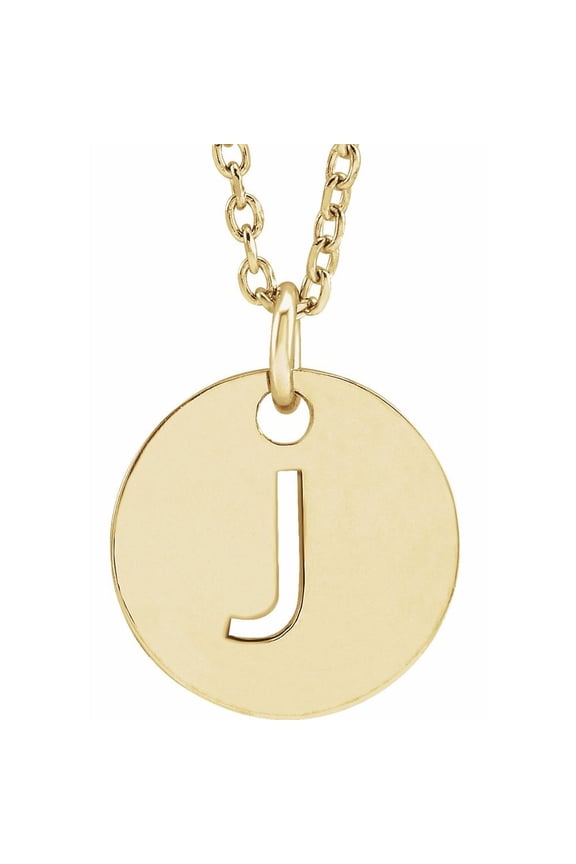 Unisex 14K Yellow Gold Initial J Dangle Disc Necklace