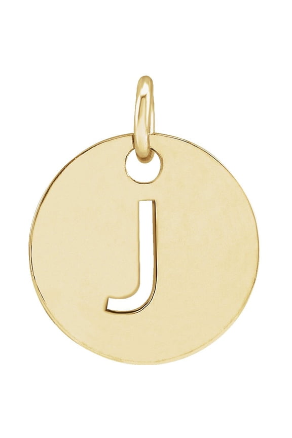 Unisex 14K Yellow Gold Initial J Disc Pendant