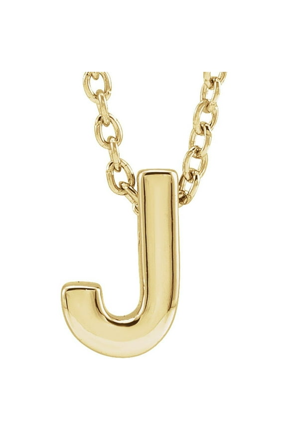 Unisex 14K Yellow Gold Initial J Pendant Slide Necklace