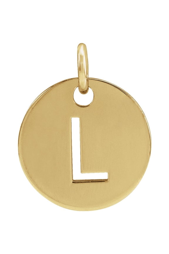 Unisex 14K Yellow Gold Initial L Disc Pendant