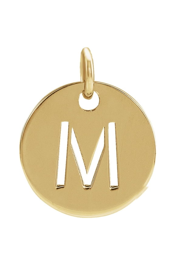 Unisex 14K Yellow Gold Initial M Disc Pendant