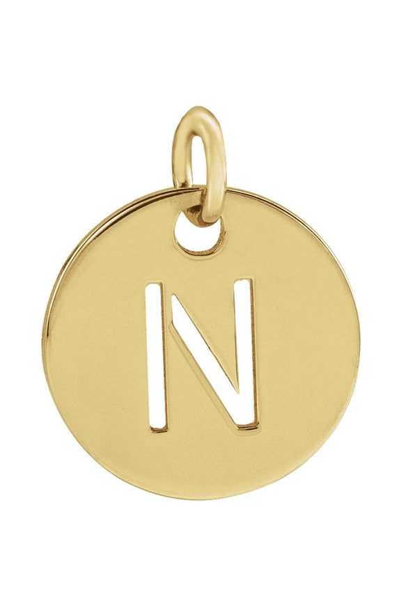 Unisex 14K Yellow Gold Initial N Disc Pendant