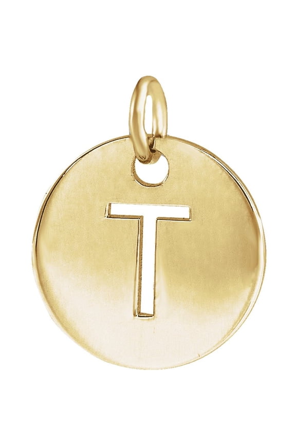 Unisex 14K Yellow Gold Initial T Disc Pendant