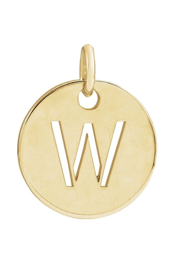 Unisex 14K Yellow Gold Initial W Disc Pendant