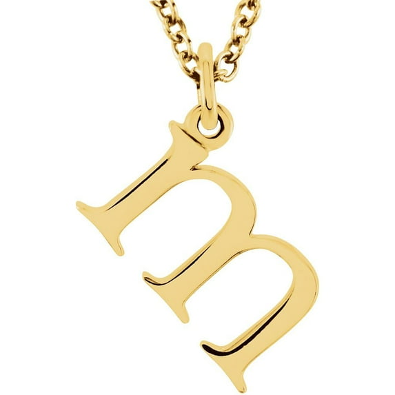 Precious Stars Unisex 14K Yellow Gold Lowercase M Initial 16 Inch Necklace