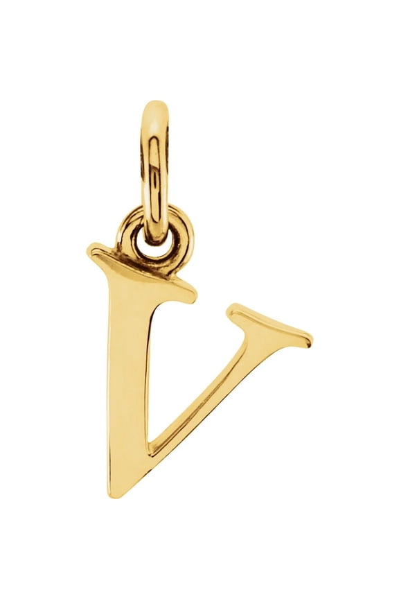 Solid 14K Yellow Gold Lowercase V Initial Pendant 0.51" Gold Letter Charm for Men or Women, Polished Finish (Pendant Only, No Chain)