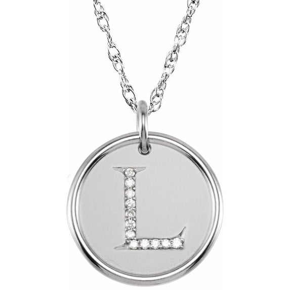 Precious Stars Unisex Sterling Silver 0.06 CTW White Diamond Initial L Pendant Necklace
