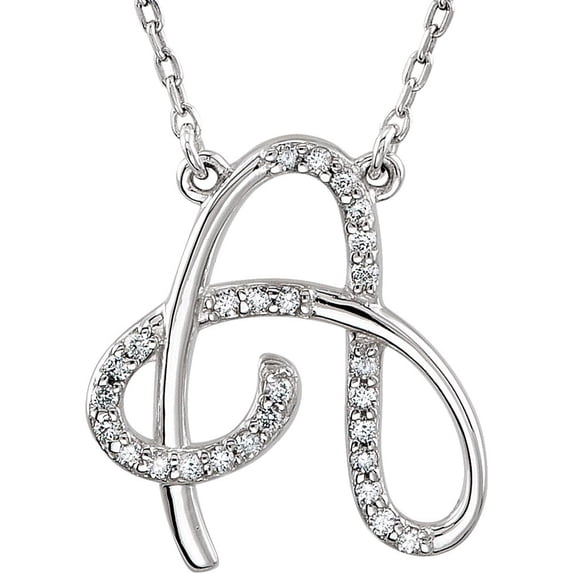 Precious Stars Unisex Sterling Silver 1/8 CTW White Natural Diamond Initial Necklace Initial A Pendant Necklace