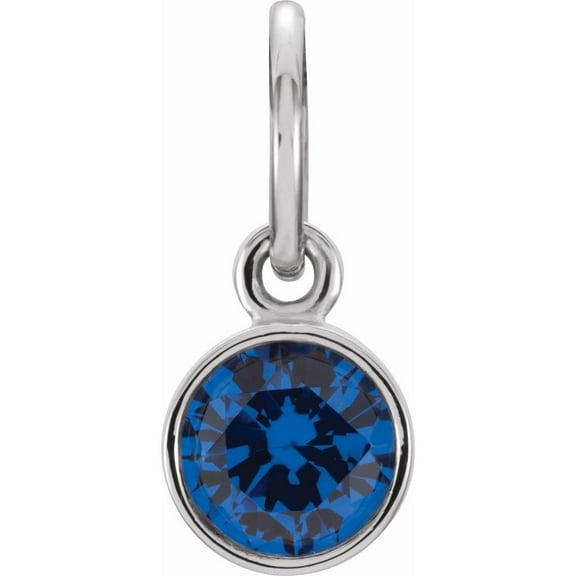 Precious Stars Unisex Sterling Silver 4mm Round Imitation Blue Sapphire Birthstone Charm