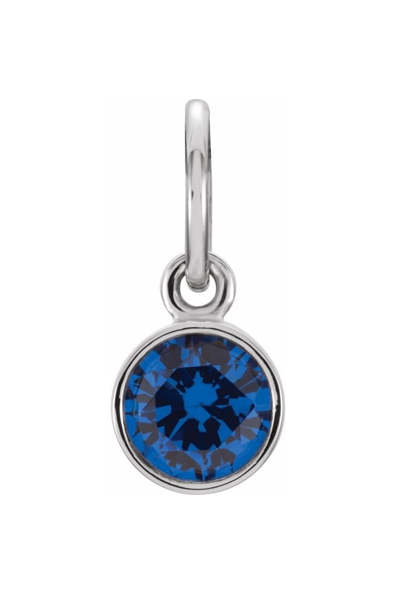 Unisex Sterling Silver 4mm Round Imitation Blue Sapphire Birthstone Charm