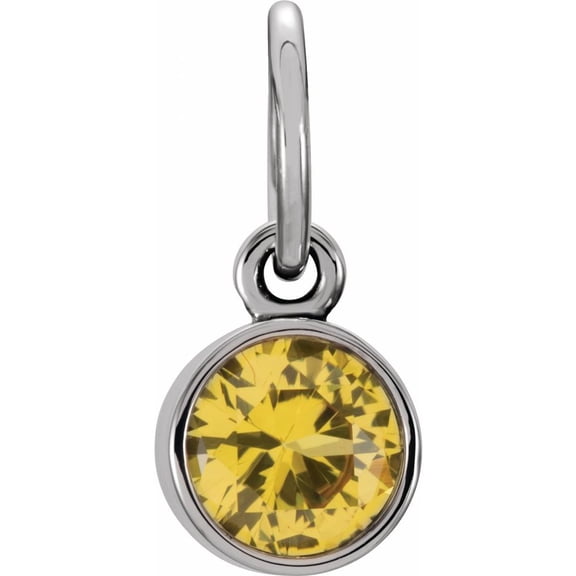 Precious Stars Unisex Sterling Silver 4mm Round Imitation Citrine Birthstone Charm