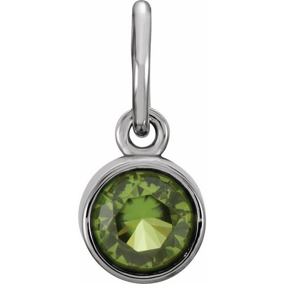 Precious Stars Unisex Sterling Silver 4mm Round Imitation Peridot Birthstone Charm