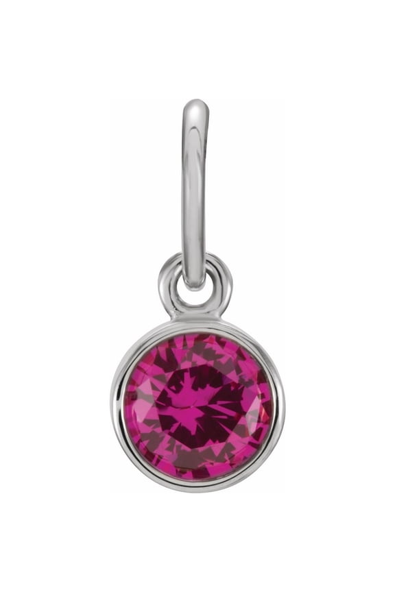 Unisex Sterling Silver 4mm Round Imitation Ruby Birthstone Charm