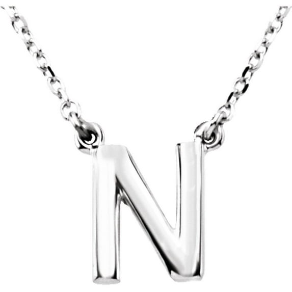 Precious Stars Unisex Sterling Silver Block Font N Initial Necklace
