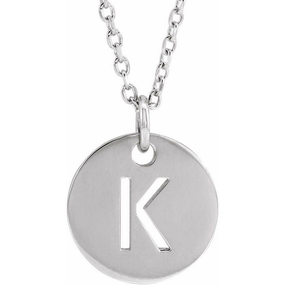Precious Stars Unisex Sterling Silver Initial K Dangle Disc Necklace