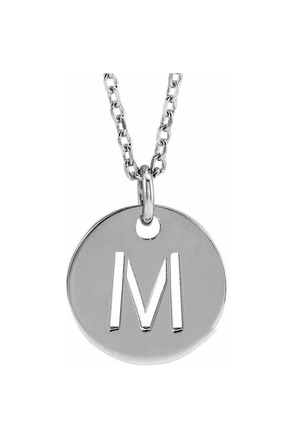 Unisex Sterling Silver Initial M Dangle Disc Necklace