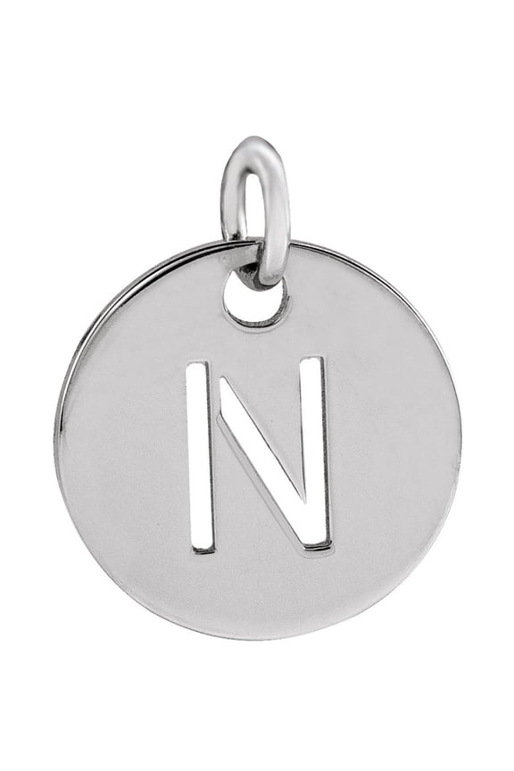 Unisex Sterling Silver Initial N Disc Pendant