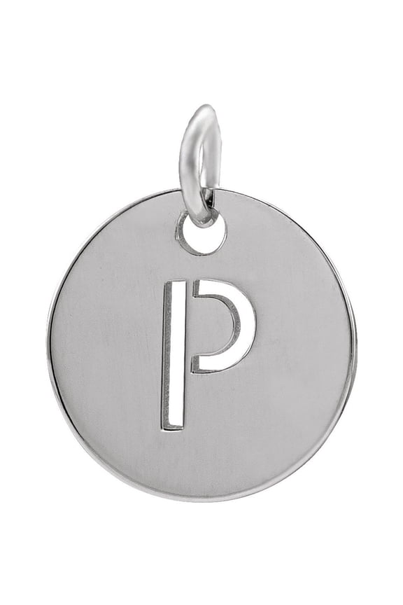 Unisex Sterling Silver Initial P Disc Pendant