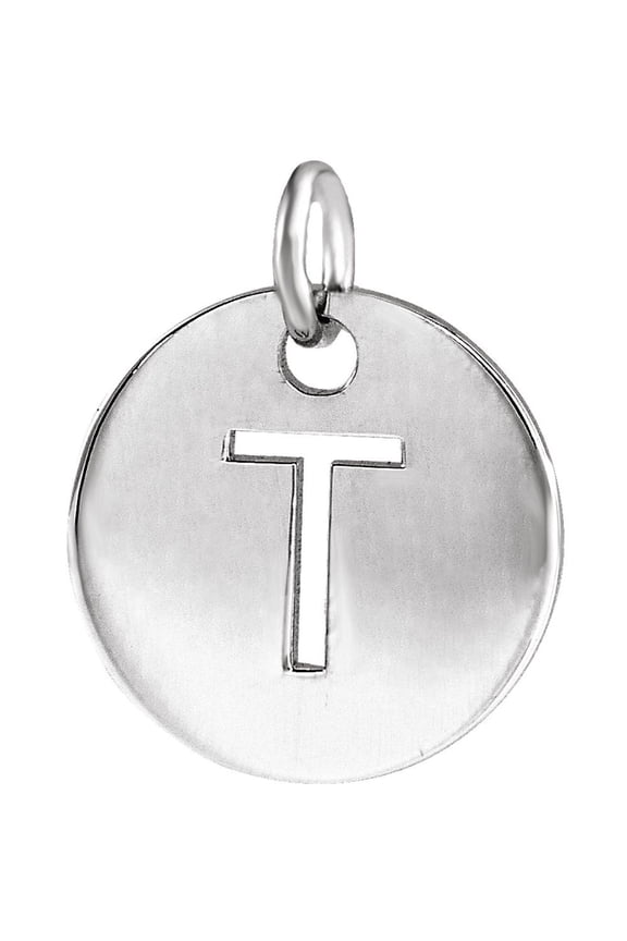 Unisex Sterling Silver Initial T Disc Pendant