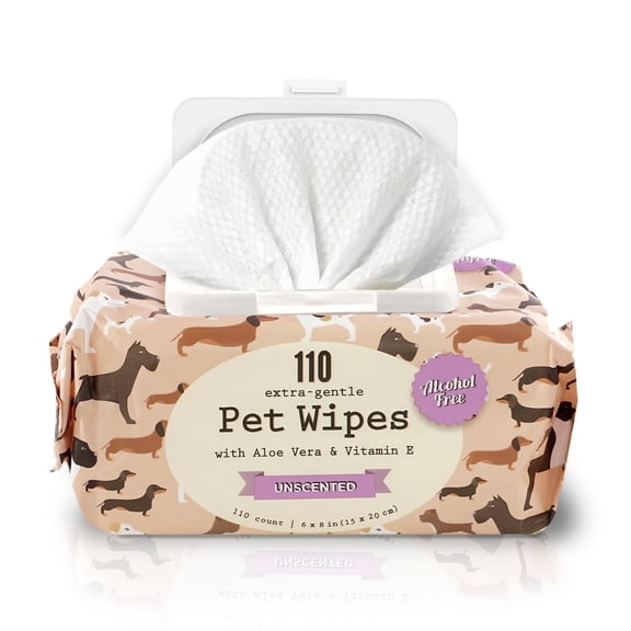 Precious Tails 110pc Pet Wipes with Aloe Vera Vit E Unscented