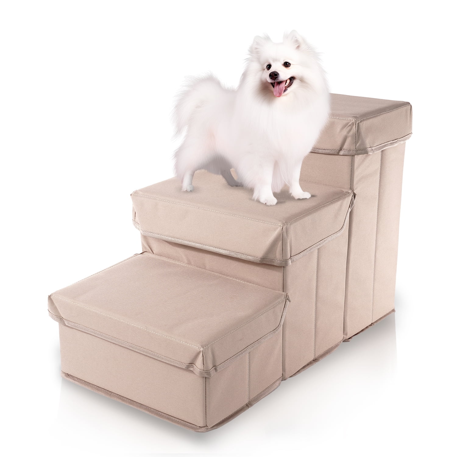 Khaki Foldable 3-Step Pet Storage Steps