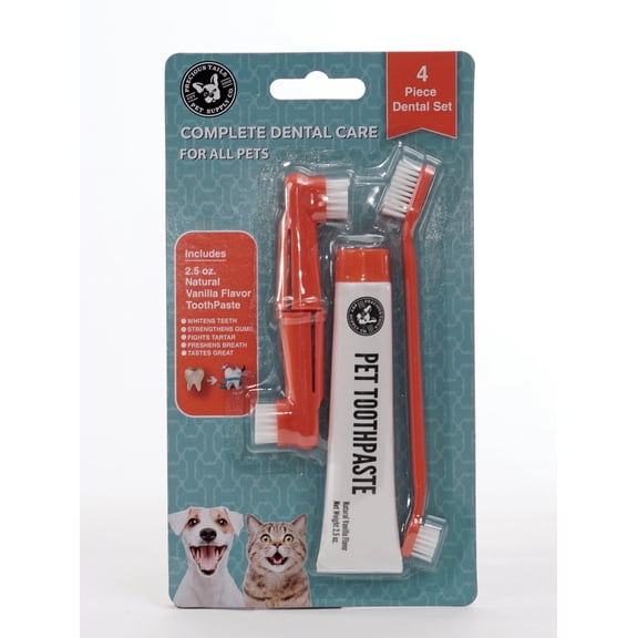 Precious Tails 4-Piece Cat & Dog Tooth Brushing Kit with Pet Toothbrushes and 2.5 oz Toothpaste