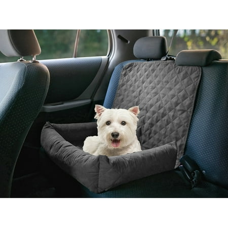 Precious Tails Co-Pilot Quilted Bolster Pet Car Seat Cover for Pets with Micro-Suede Fabric