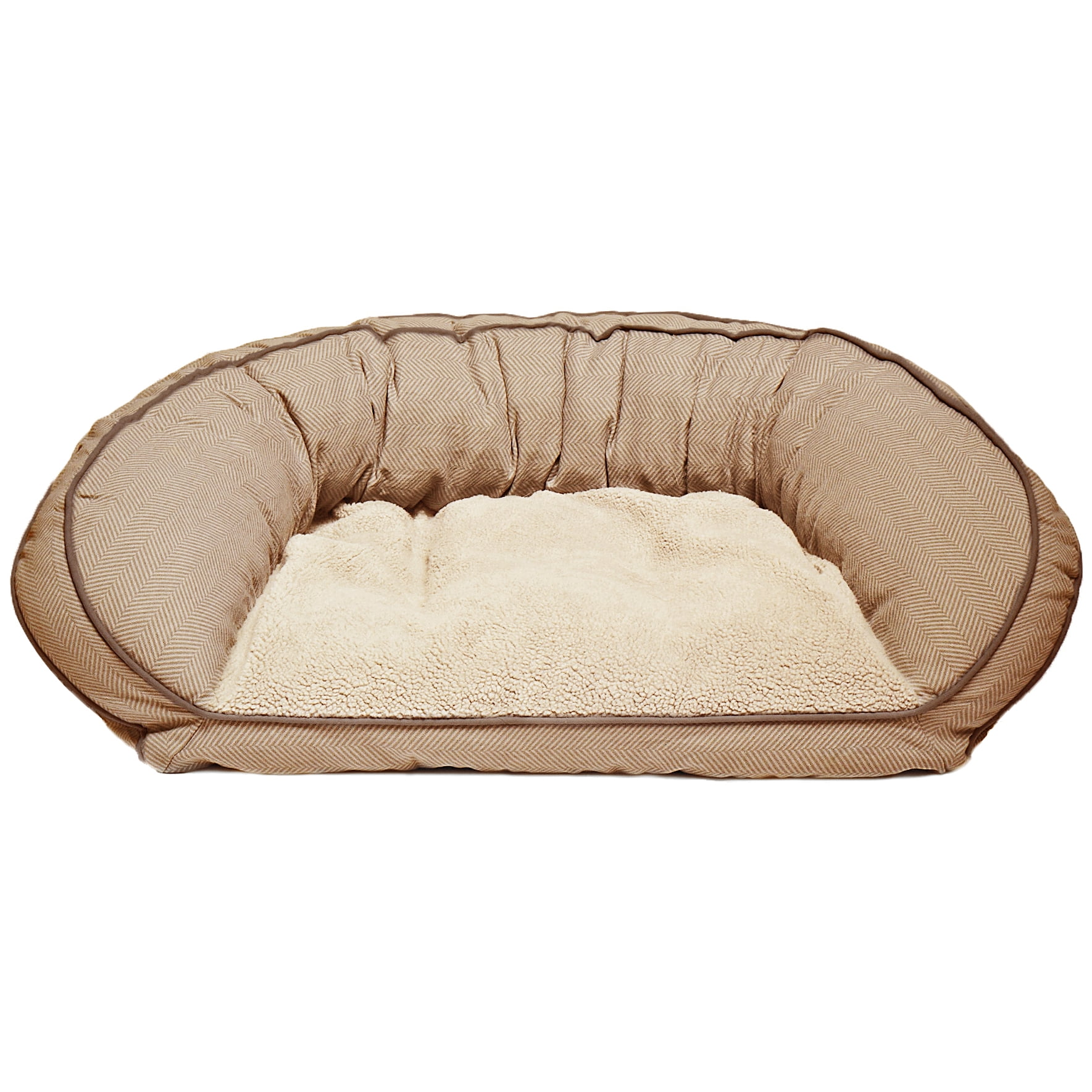 Precious Tails Curved Orthopedic Memory Foam Herringbone Canvas Sofa Pet Bed