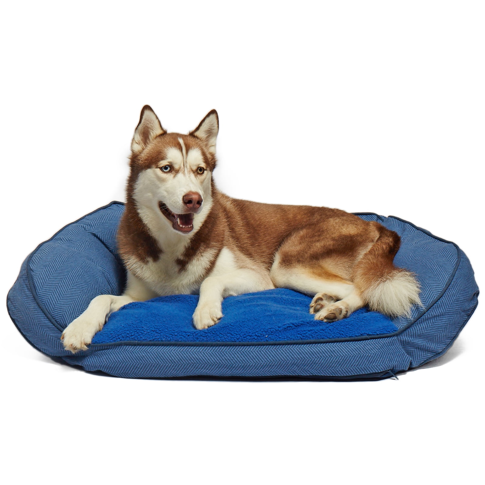 Precious Tails Curved Orthopedic Memory Foam Herringbone Canvas Sofa Pet Dog Bed